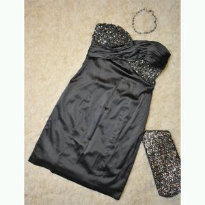 Hailey grey strapless gemstone sequin zip back short mini dress